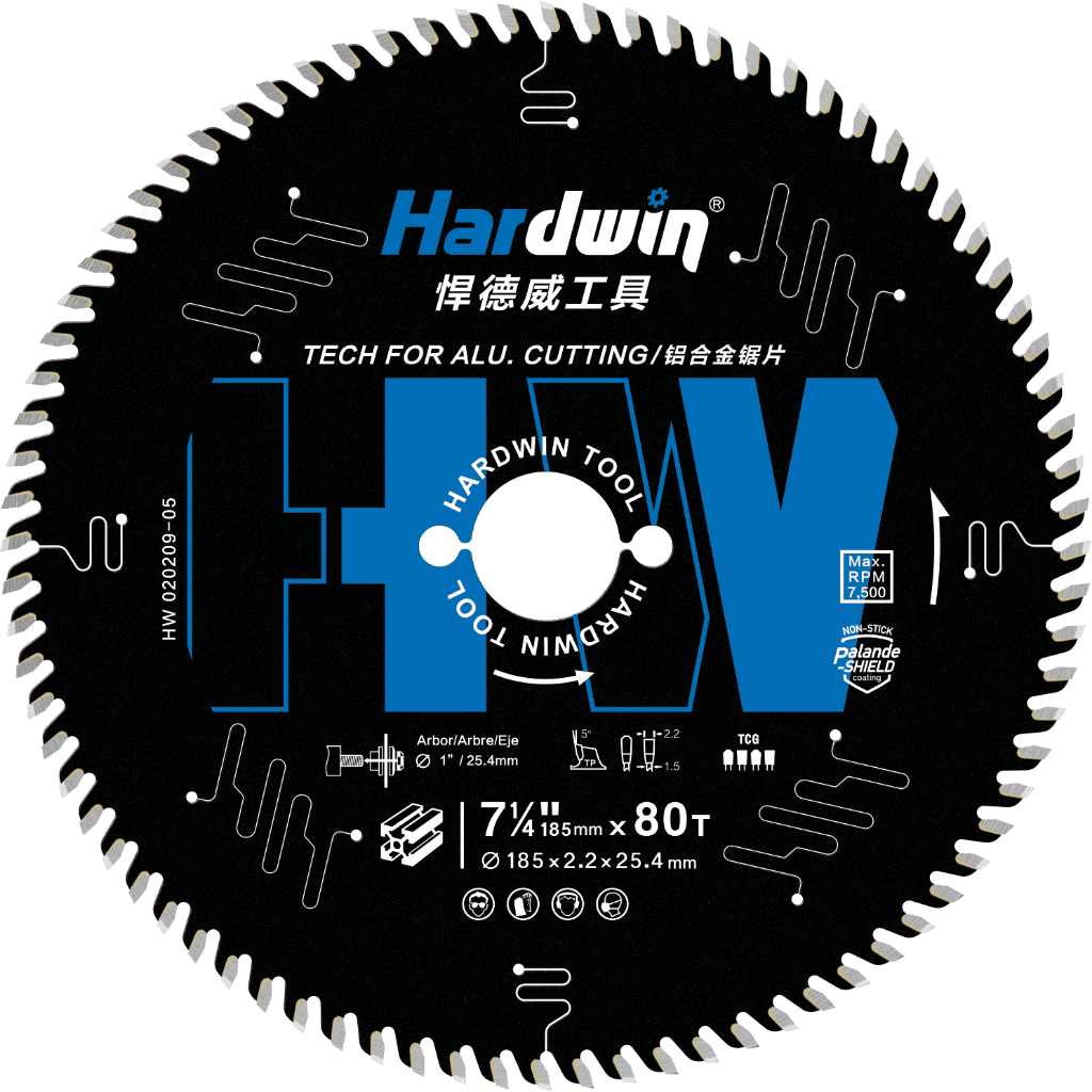 HARDWIN Gergaji Potong Aluminium 7.25 Inch 80T - TCT Circular Saw Blade Ukuran 185X2.2/1.5X8TX25.4MM