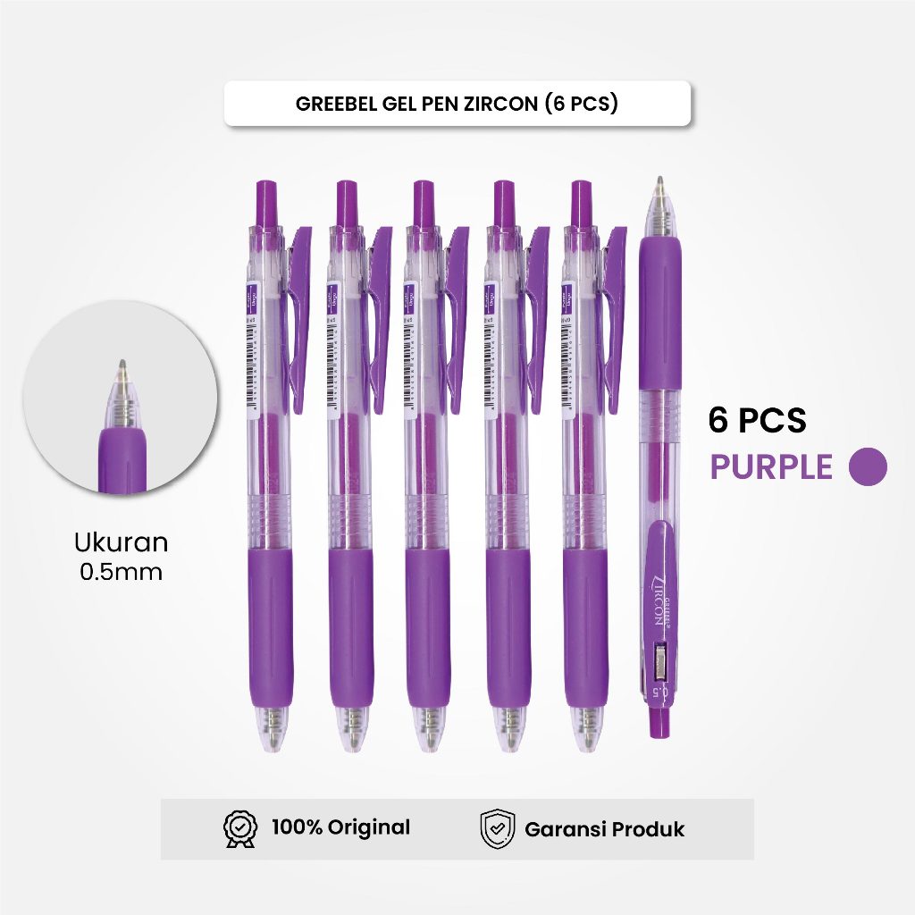 

GREEBEL Gel Pen Pulpen Pena GP-509 Zircon Ungu 0.5 (6PCS/SET) / Pulpen Gel Murah Grosir