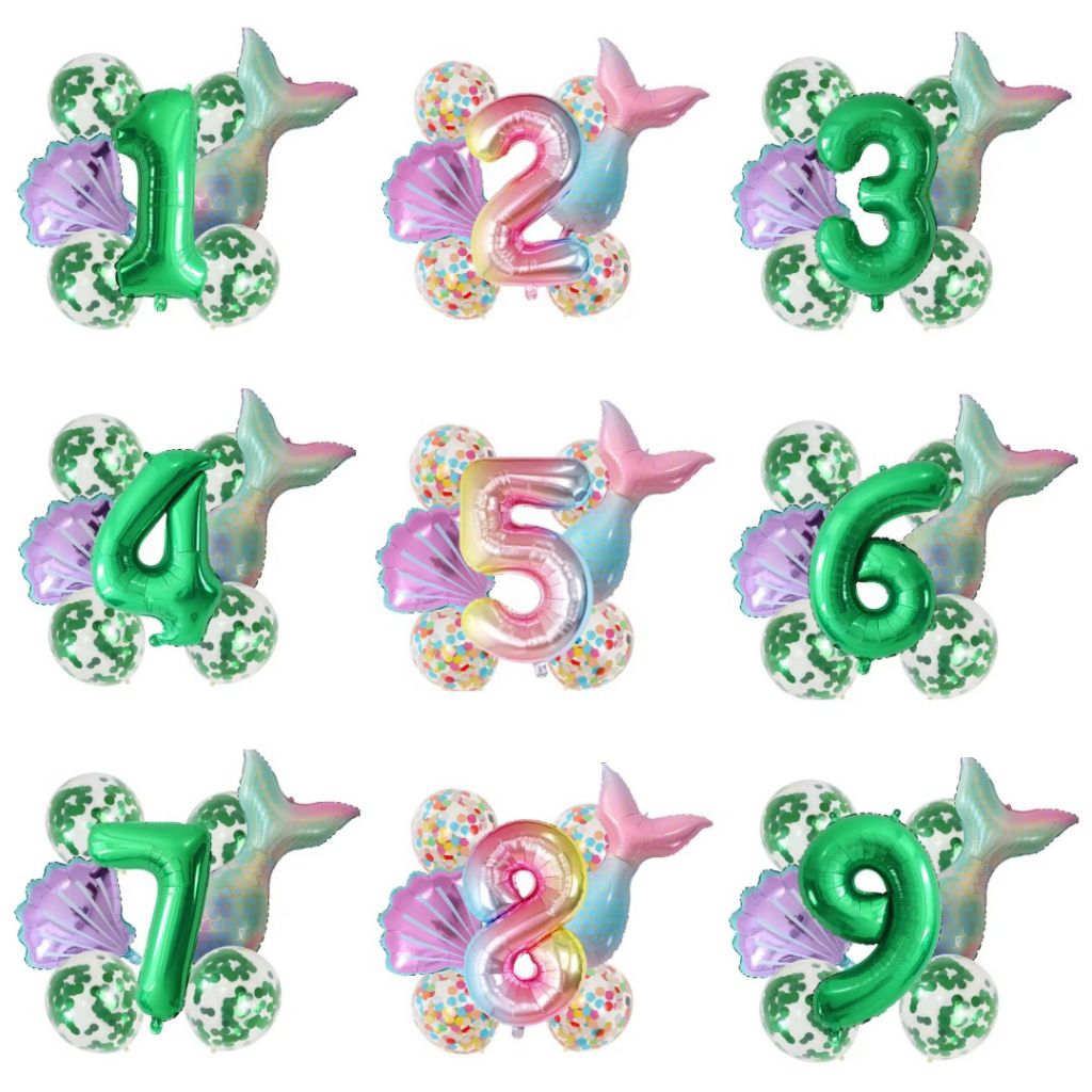 Paket balon angka mermaid tail set dekorasi ulang tahun tema putri duyung mermaid birthday decoratio