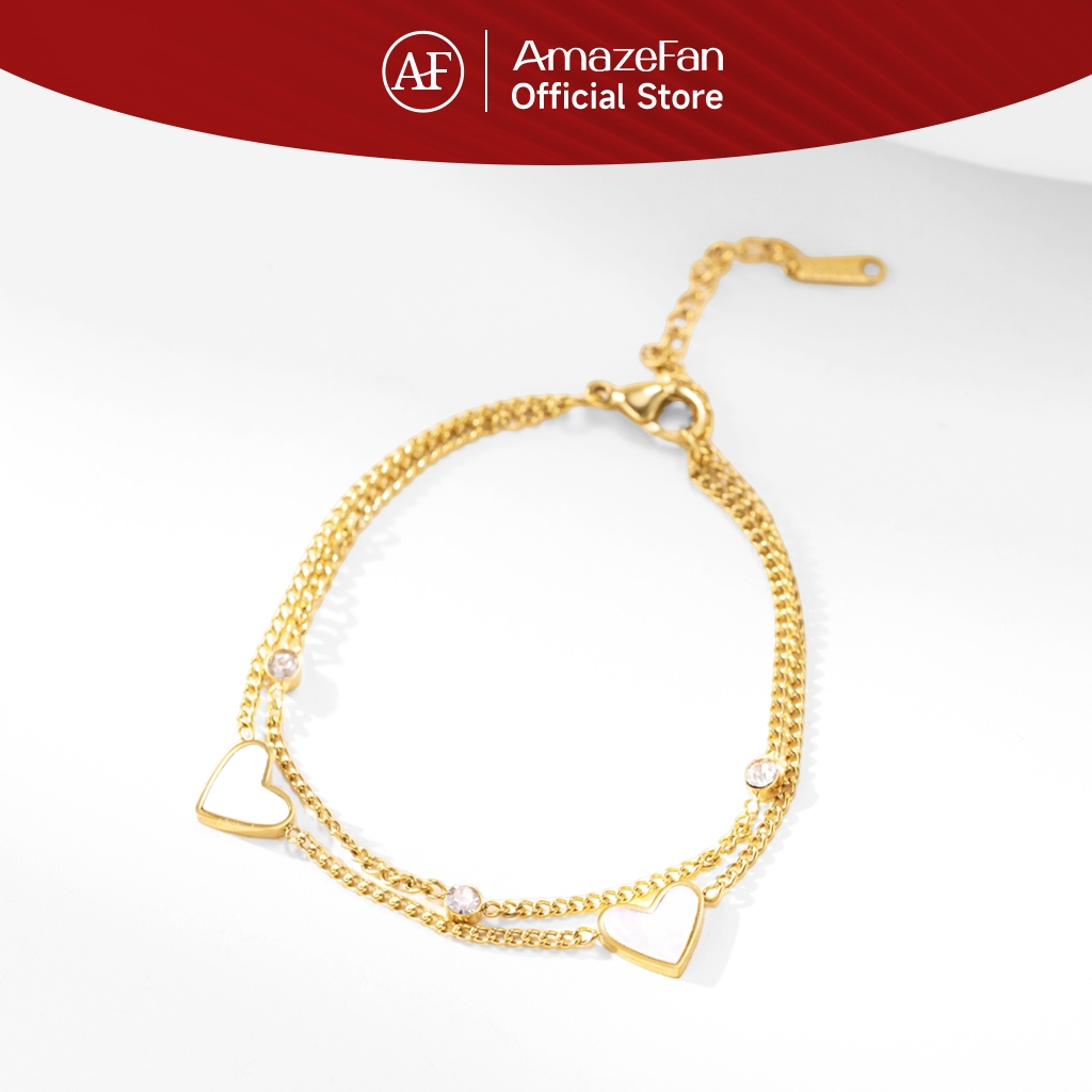 AmazeFan Kalung Emas dengan Hati dan Mutiara Gelang Keberuntungan , Gelang Pembawa Hoki, Rajutan Tan