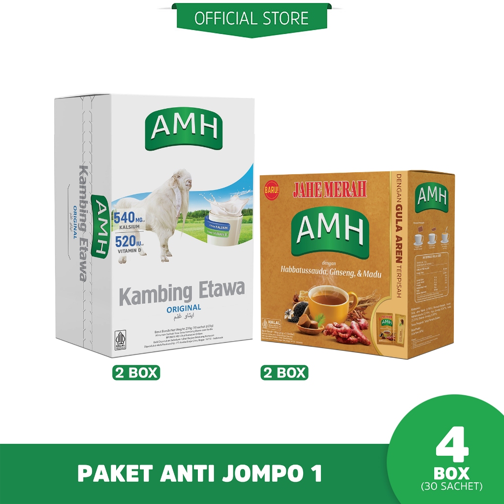 

Paket Anti Jompo 1( 2 Box AMH Kambing etawa variant Original (20 Sachet) 2 Box AMH Jahe Merah Gula Aren Pisah FB @ 5 Sachet (10 Sachet) )