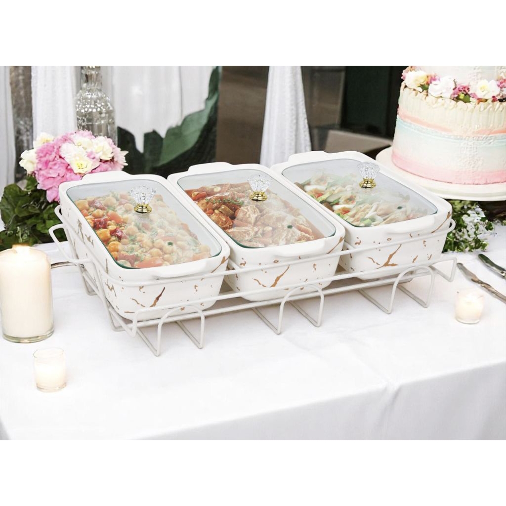 Wadah Saji Serena Dengan Rak Motif Marmer, Prasmanan VICENZA Bm916 Putih Dibuat dari material kerami