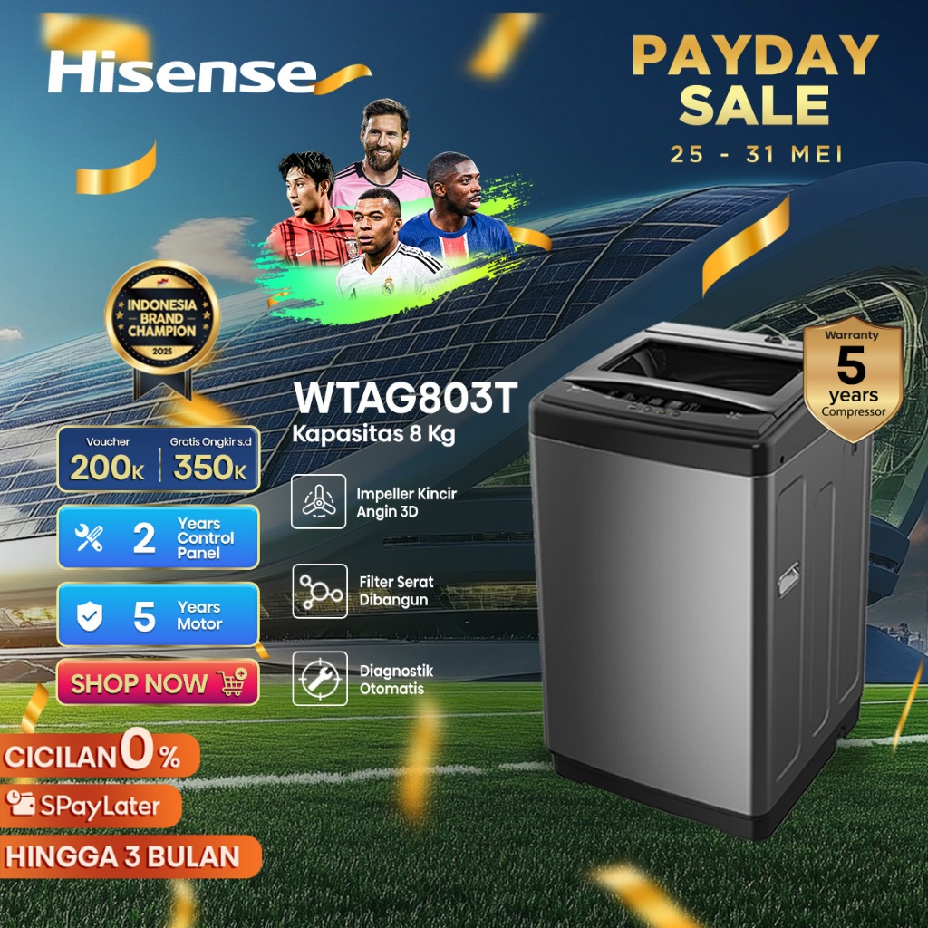Mesin Cuci Hisense WTAG803T 1 Tabung Top Loading 8KG