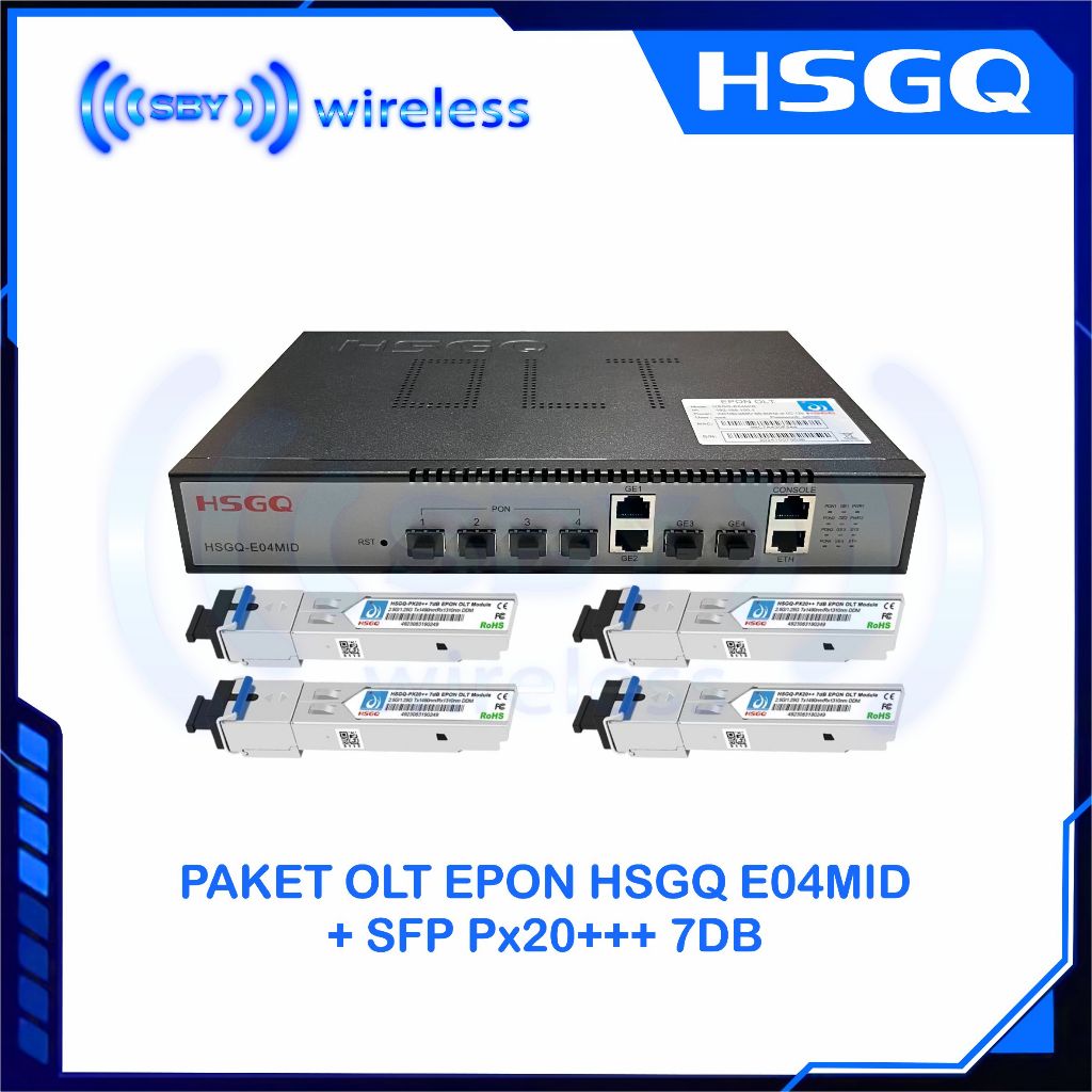 PAKET OLT EPON HSGQ E04MID + SFP PX20+++ 7DB