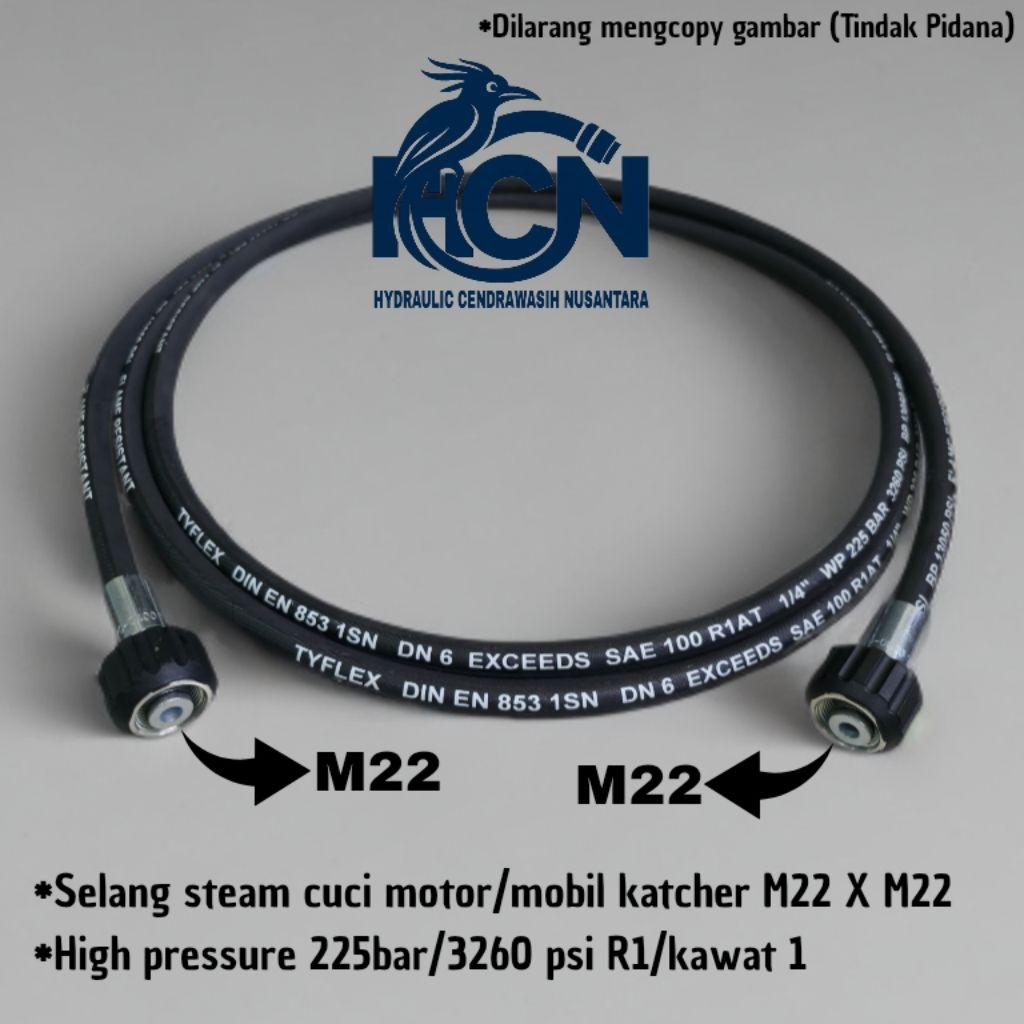 SELANG/HOSE STEAM CUCI MOTOR/MOBIL 1/4 HIDROLIK HOSE M22 X M22