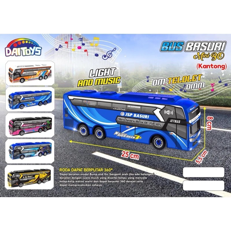 Mainan Anak MINI DM25 Bus Kendaraan Basuri BO Suara Basuri Telolet Model Baru musk lampu promo
