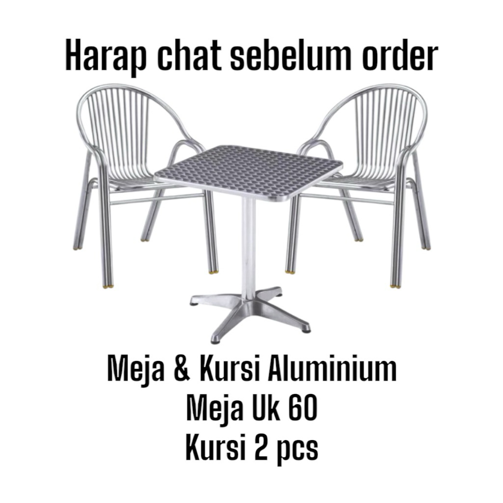 Set Meja Kursi Aluminium Teras Outdoor – Meja Bundar 60cm + 2 Kursi Anti Karat