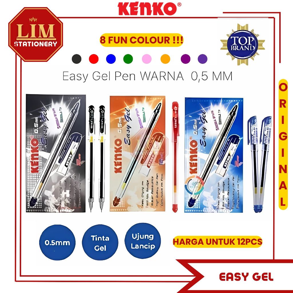 

Pulpen Kenko Easy Gel 0.5mm 1pack / 12pcs (FULL COLOUR)