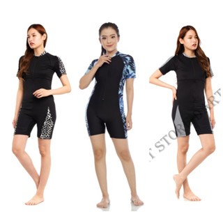 Baju renang wanita diving dewasa motif corak lengan pendek