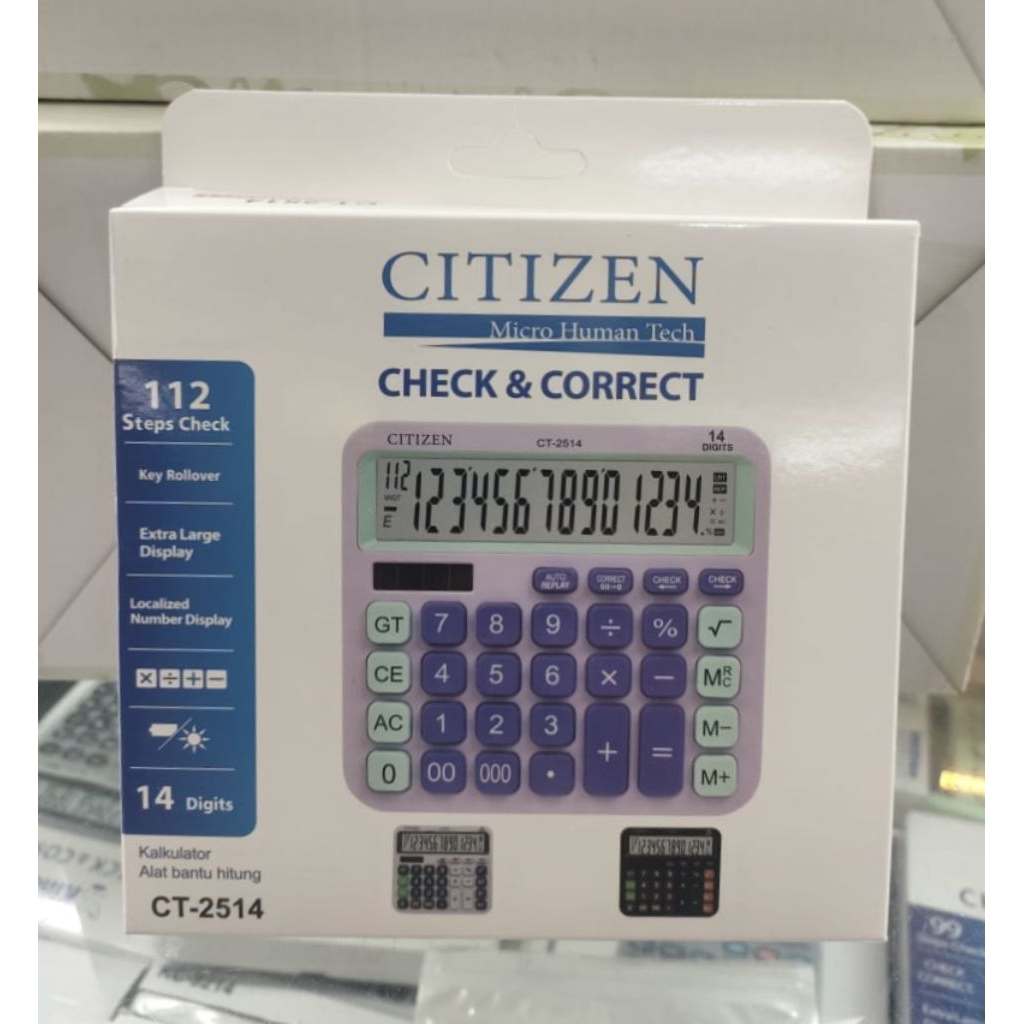 

Citizen Kalkulator Dagang CT-2514 14 Digit 112 Langkahs Check & Correct Micro Human Tech Extra Large Display