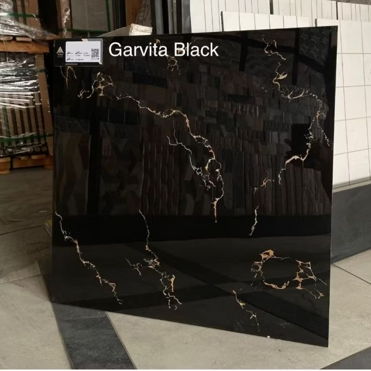 GRANIT 60X60 GLOSSY KW1 MOTIF HITAM MARMER / GARVITA BLACK - ARNA