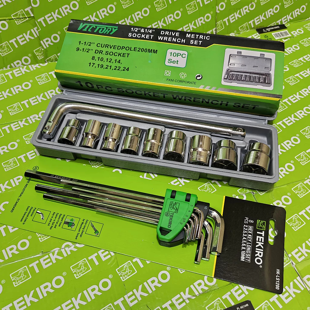 Terangbenderang_ Tekiro Paket 2 Pcs / Kunci Shock Sok Set 10 Pcs 8 - 24Mm + Tekiro Kunci L Panjang