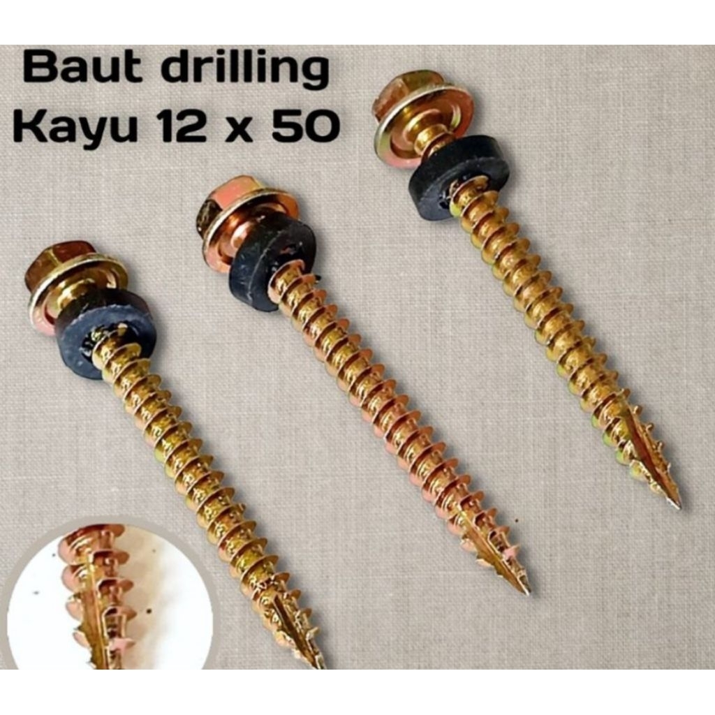 BAUT DRILING KAYU / DRAT KASAR / Baut DRILING KAYU 12 X 50 / 12 X 75