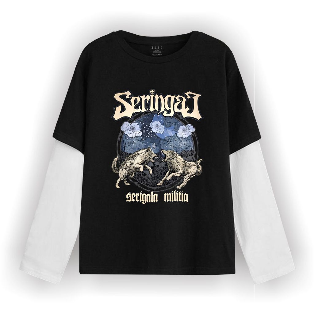 Zuro - T-shirt Double layer Seringai Militia long sleeve  kaos pria wanita