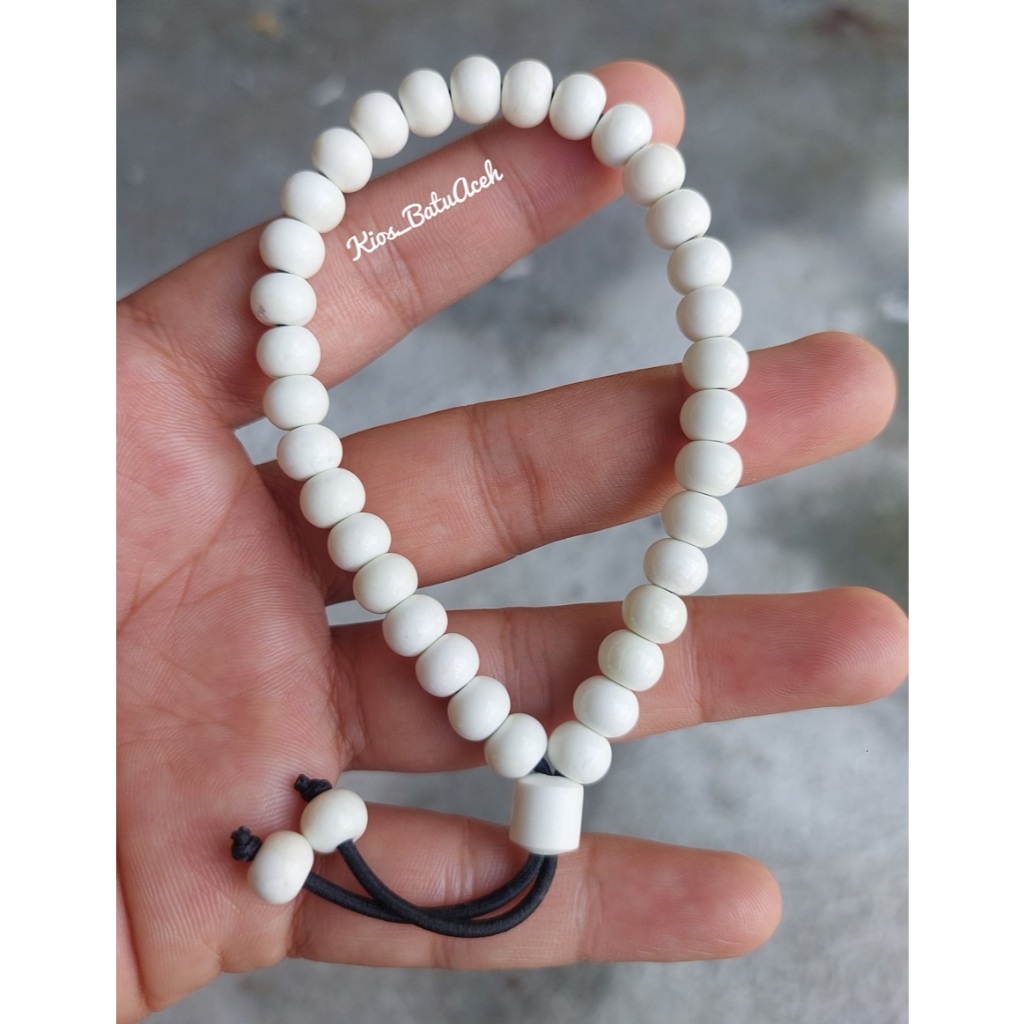 Gelang Tasbih Batu Giok Salju Original Asli Aceh Bulat 33 Butir