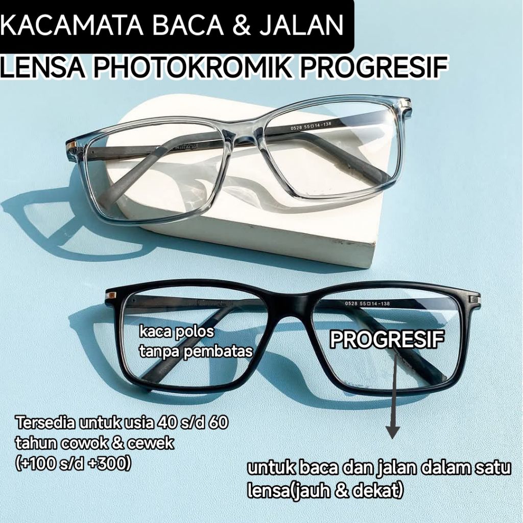 Frame kacamata baca dan jalan(jauh & dekat) photokromik progresif kaca berubah gelap melindungi mata