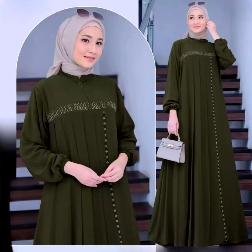 Azzahra Dress | Gamis Wanita Bahan Ceruty Baby Doll Premium | Dress Payet Swarovski | Gamis Kasual W
