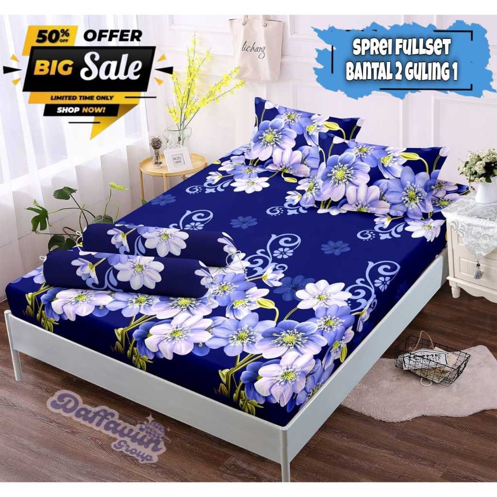 Sprei Bunga Mawar Tulip Aesthetic Set Sarung Bantal 2 Guling 1 Ukuran Jumbo 200x200 180x200 160x200 