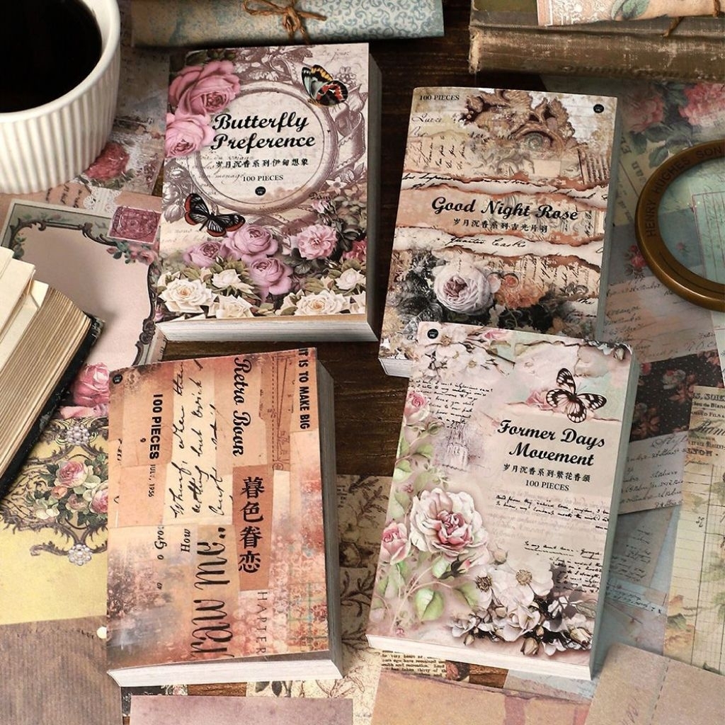 

100 lembar kertas dekor vintage material art paper scrapbook jurnal diy infeelme RJ4