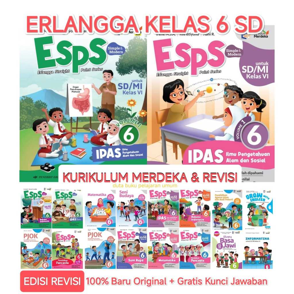 Buku esps kelas 6 : pendidikan pancasila Bahasa Indonesia Ipas vol 1 2  agama Islam,  Pjok Seni Buda