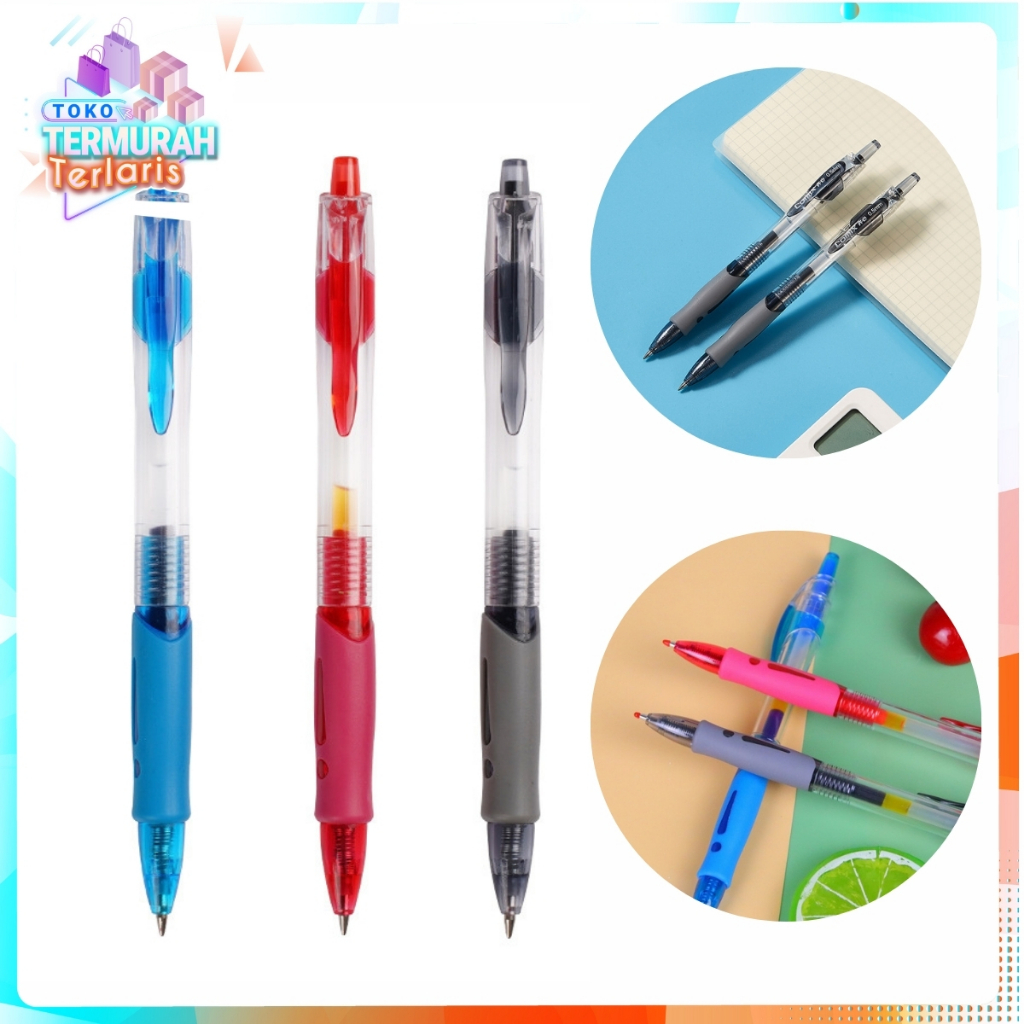 

TTT Pulpen Standard Cetekan Transparant Pena Gel 0.5mm Alat Tulis Kantor Sekolah Pen Pencet Tinta Cair Bolpoint Polos Murah