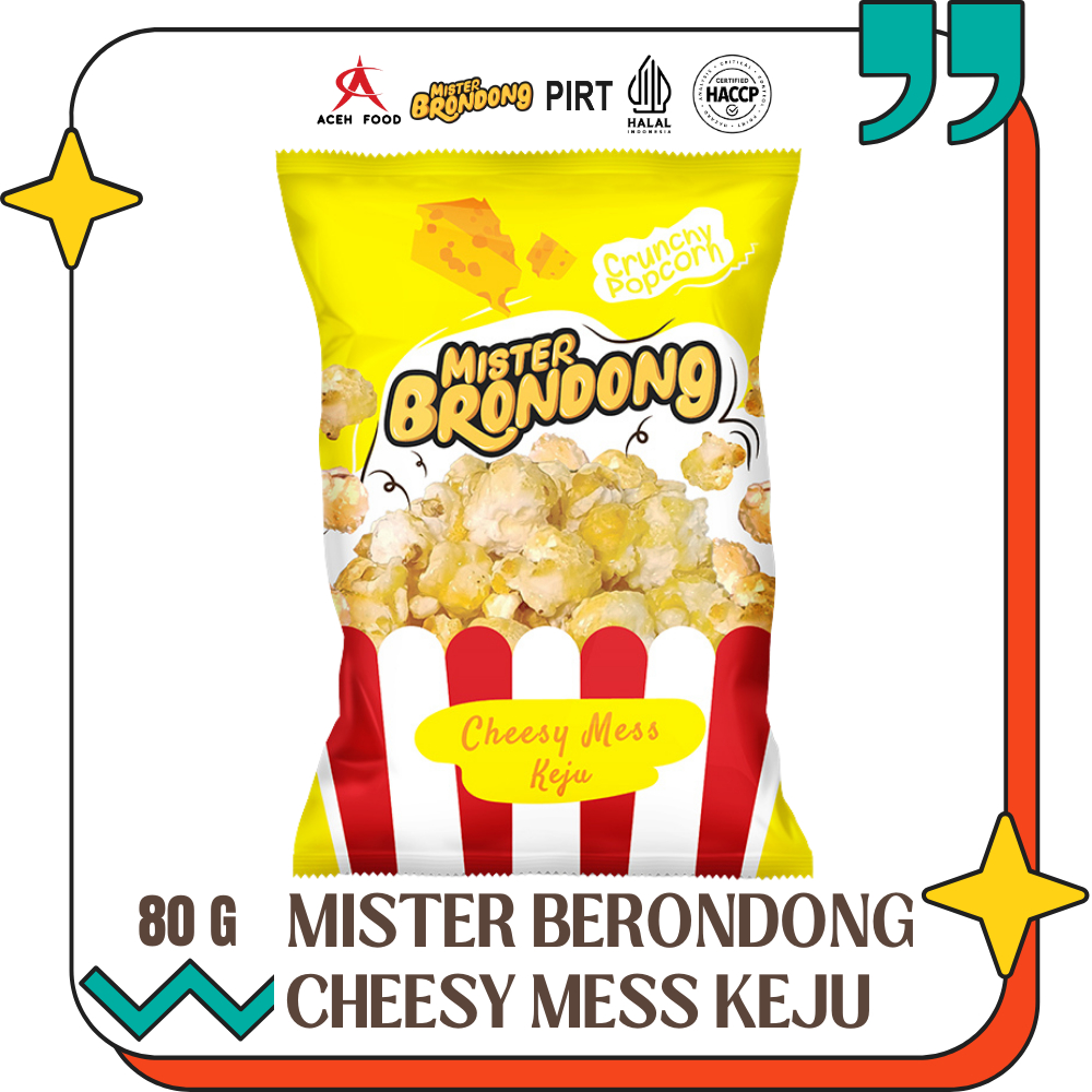 

Popcorn Mister Brondong Jagung 80g - Snack Cheesy Mess / Keju | Cemilan Halal, Manis, Gurih, Siap Makan | Aceh Food