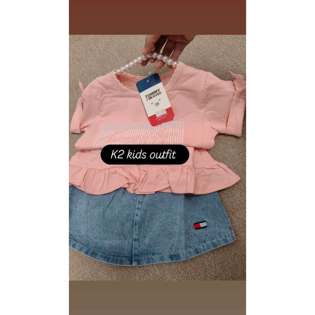 Outfit Anak Perempuan Set Rok Jeans & Baju Casual Santai Import Vietnam
