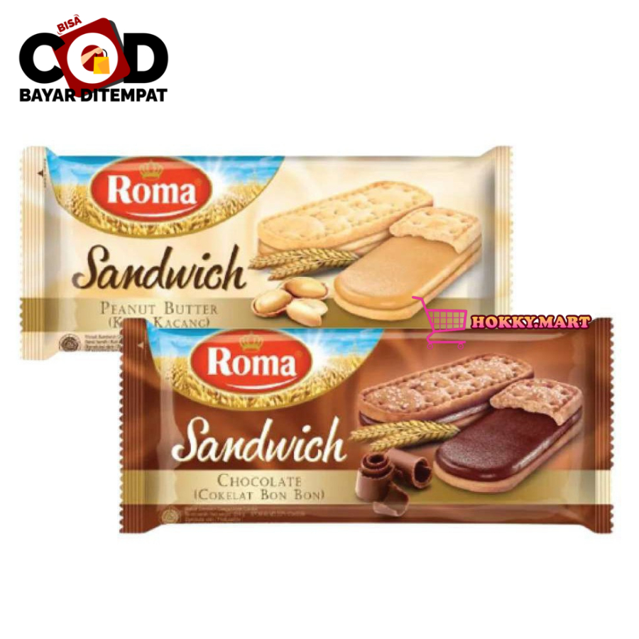 

[ HOKKY ] Roma Sandwichi 157gr Rasa Belgian Chocolate Peanut Butter Sandwich Biskuit Isi Krim Cokelat Selai Kacang Snack Cemilan Halal