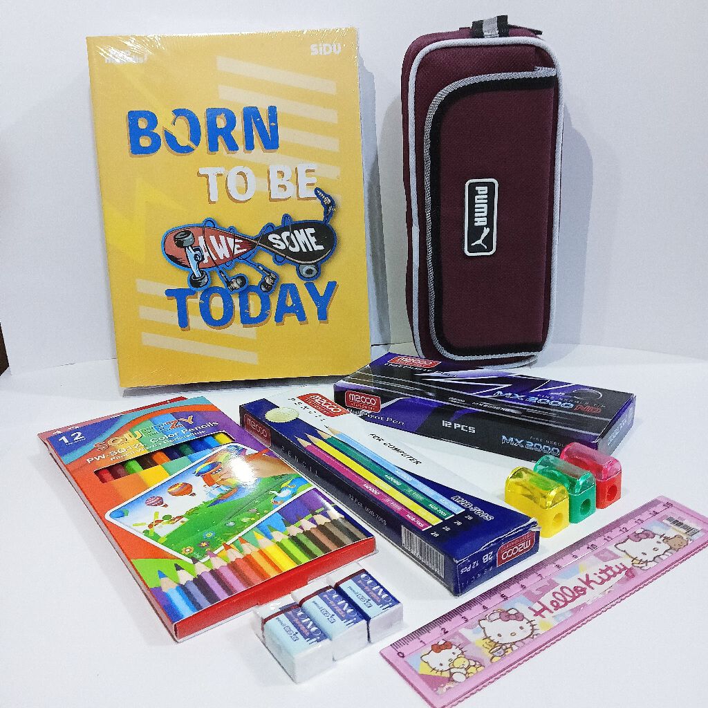 

Promo 1 Set Alat Tulis Lengkap Murah Meriah Stationery Termasuk Pensil Warna, Penghapus, dan Alat