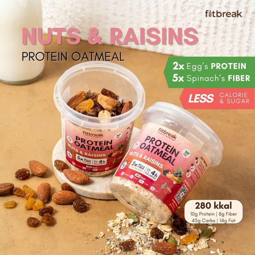 

Nuts & Raisins Protein Oatmeal / Healthy Snack / Instant Oats / Overnight Oats / Diet Friendly / Sarapan / Oatmeal
