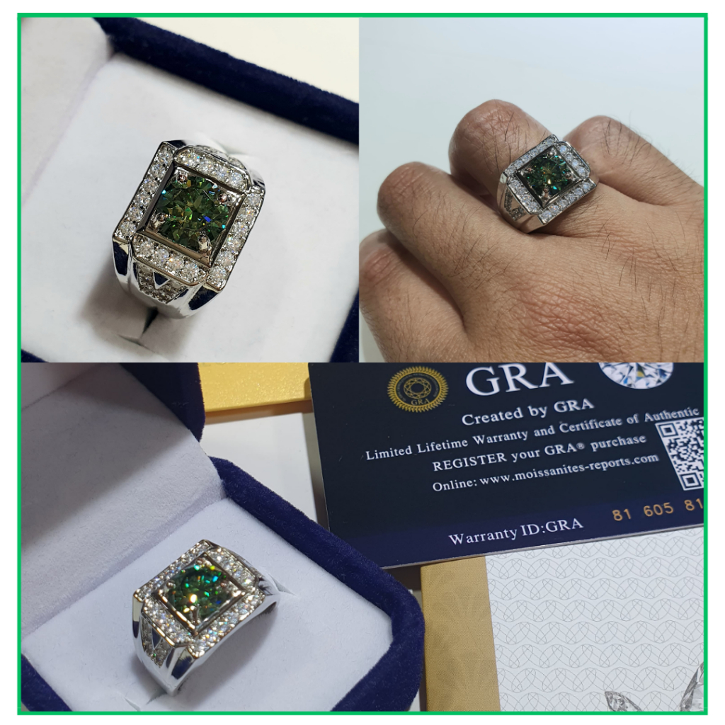 Cincin Pria Premium Quality Berlian Green Moissanite