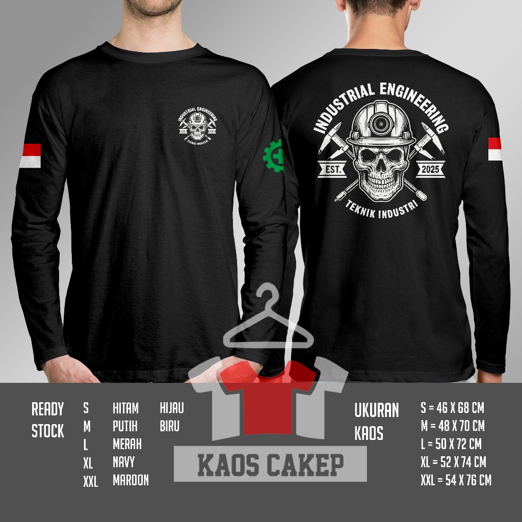 Kaos ENGINEERING Teknik Industri Industrial Engineering Skull Est 2025 Lengan Panjang Baju Distro