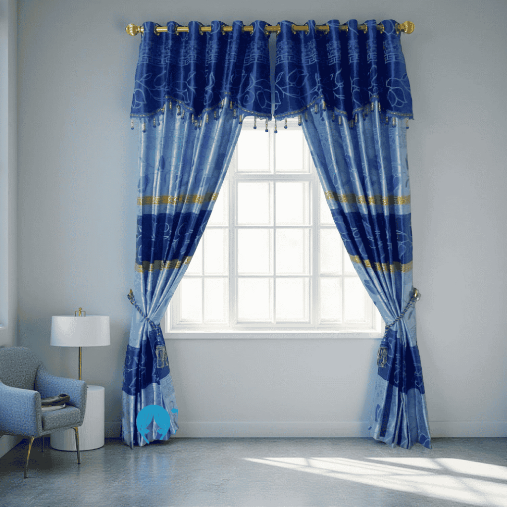 Gorden Minimalis Motif Prada Bunga Tulip Warna Biru – Gorden Jendela & Pintu Penyekat Ruangan
