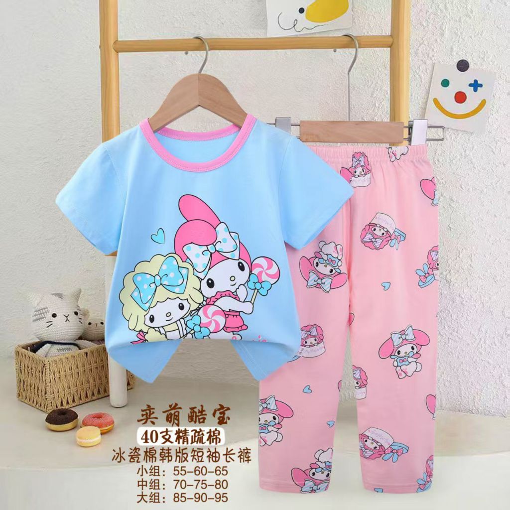 Baju Piyama Anak Perempuan Kubao Berkarakter Piyama Lengan Pendek & Celana Panjang motif 2