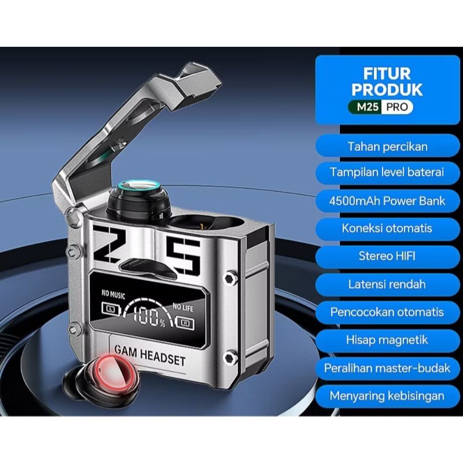 TWS M25 Headset Bluetooth GAMING Earphone Bluetooth Wireless Bass Headphone Bluetooth 5.3 Full Bass