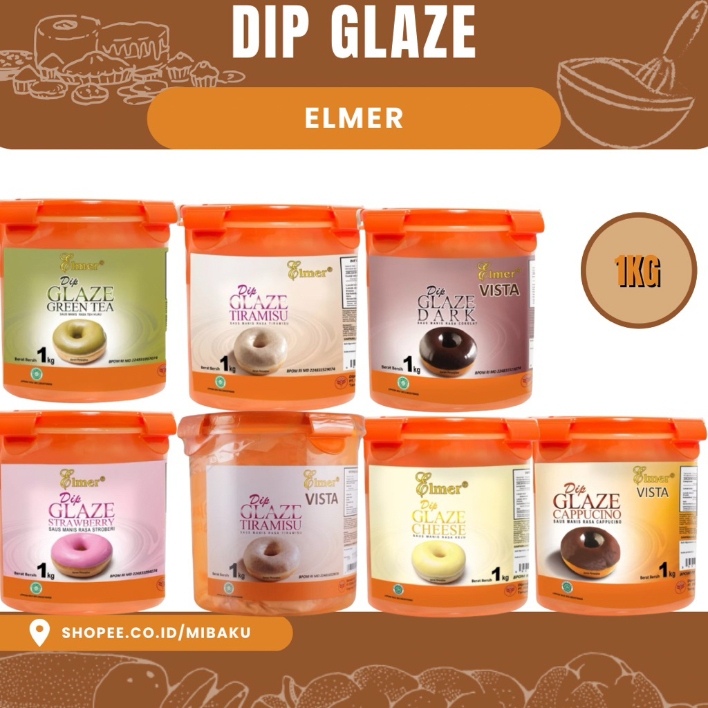 

Elmer Dip Glaze 1kg - Topping Donat Aneka Rasa (Green Tea, Tiramisu, Dark, Strawberry, Cheese, Cappuccino)