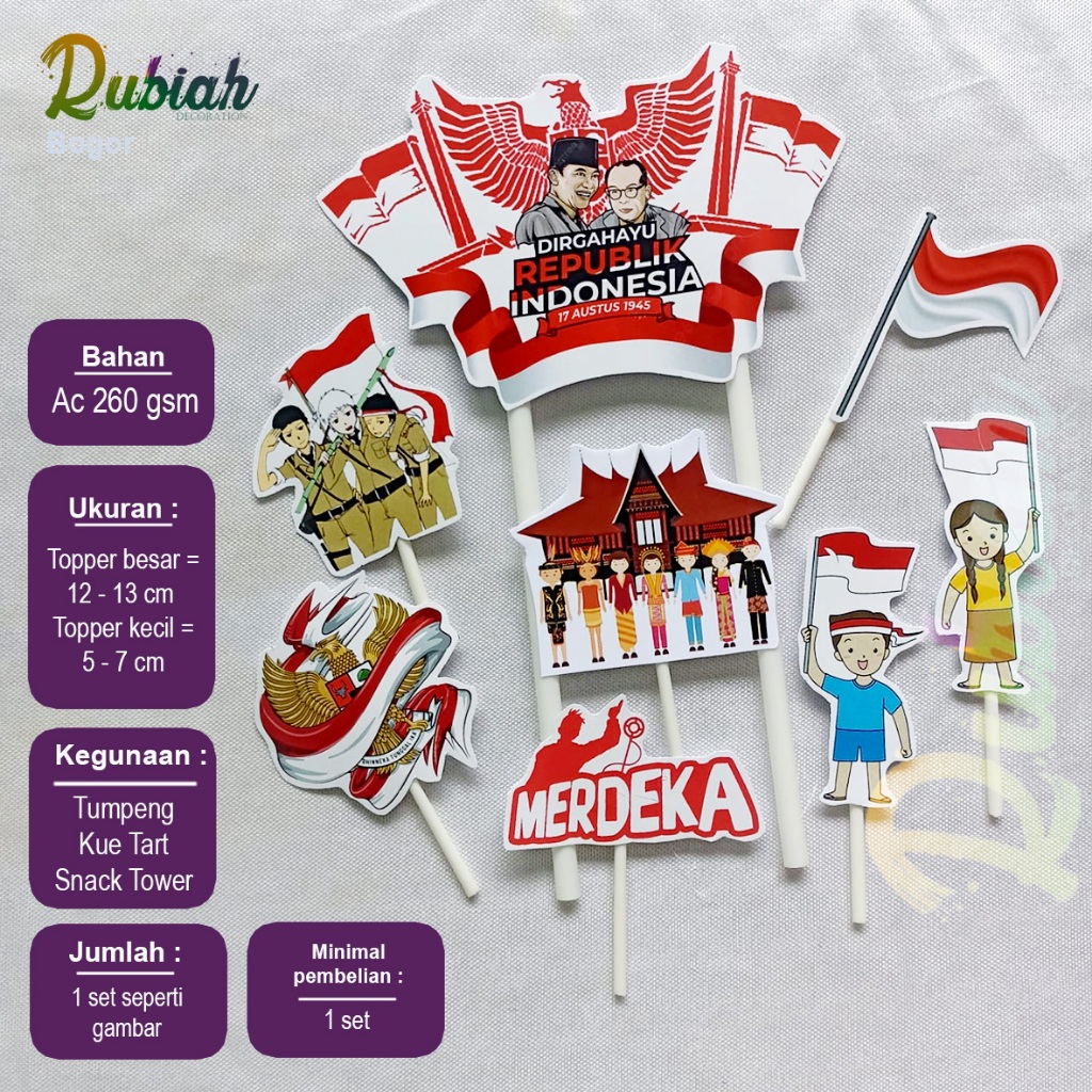 Custom Nama Foto Topper cake Merdeka Part 2 Hiasan Kue Ulang Tahun / Snack Tower / Tumpeng