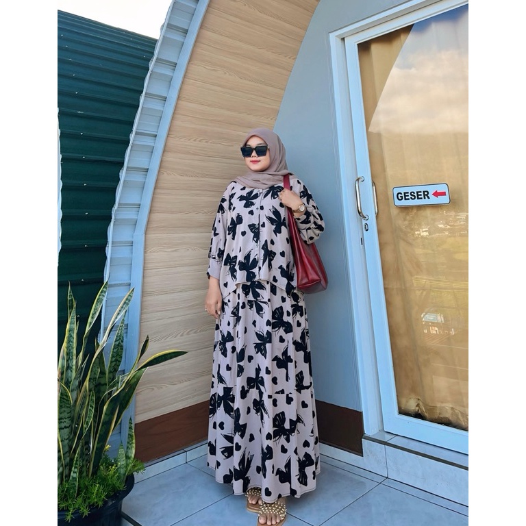 KODE B42W MARISA Set 2in1 Oneset Rok Terbaru Fashion Muslimah Stelan rok Wanita Fashion atasan kafta