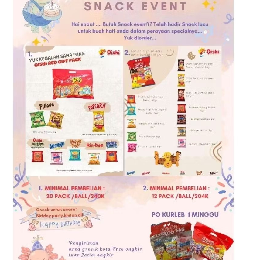 

paketan Snack oishi event ultah.sunnat dll