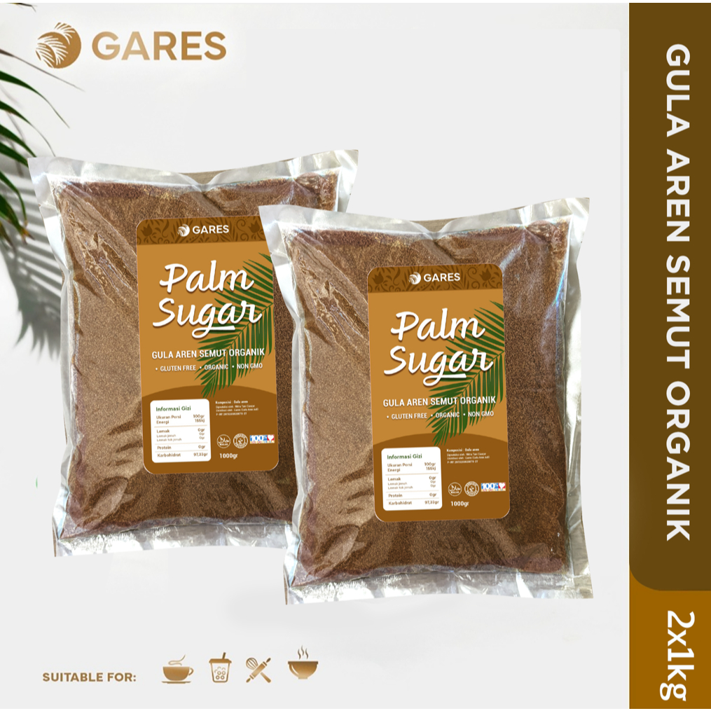 

(Gares) Gula Aren Asli Organik Semut 2 kg | isi 2 | 100% Gula Aren Asli (Kemasan Higenis)
