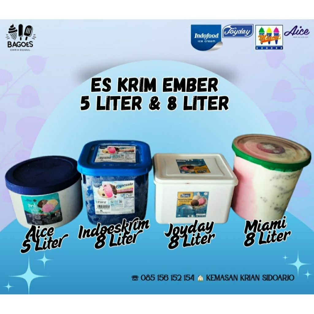 

ES KRIM EMBER 5 LITER 8 LITER INDOESKRIM JOYDAY MIAMI AICE NEOPOLITAN COKLAT VANILA STROBERRY