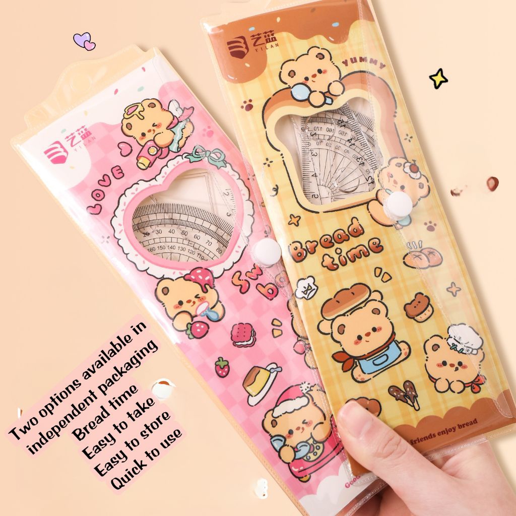 

PENGGARIS SET CAPYBARA BUTTER BEAR PENGGARIS PLASTIK 1 SET 4in1 RULLER SET STATIONERY TRANSPARAN RT62