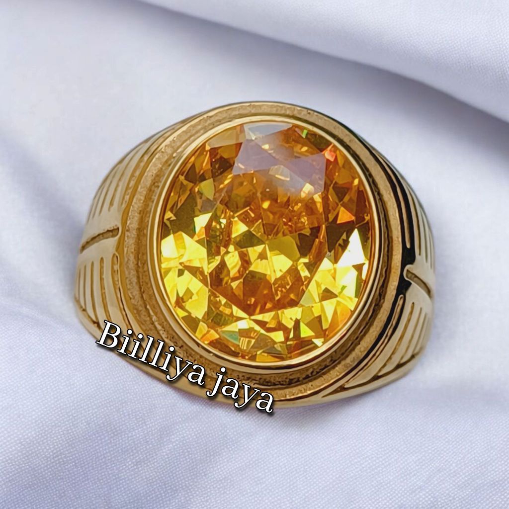 CINCIN BATU YELLOW TOPAS CUTTING MEWAH RING TITANIUM SUPER