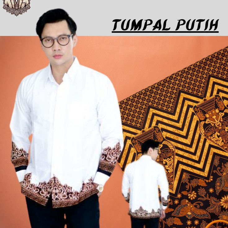⸨BATIK.UE⸩ BAJU BATIK TUMPAL PUTIH PRIA LENGAN PANJANG