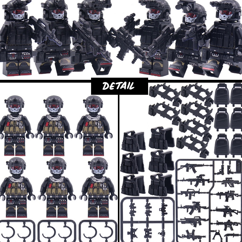 KODE I25D 1Set Mainan Balok Military Minifigure Army Swat Hitam keren Mainan Militer Minifigure Vira