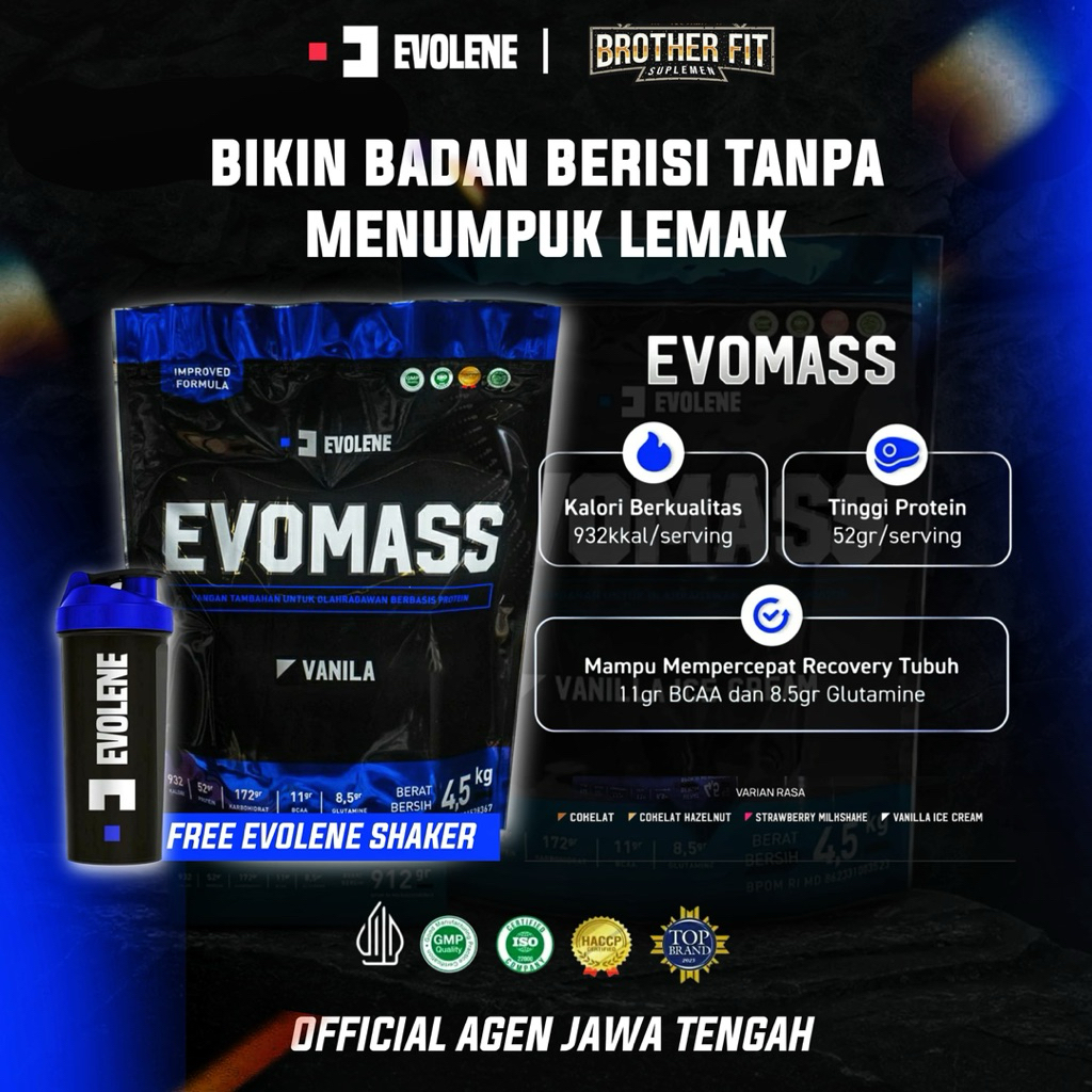 EVOMASS 10LBS/ 4500gr by EVOLENE- MASS GAINER SUSU FITNESS MENINGKATKAN BERAT BADAN SUPLEMEN FITNESS