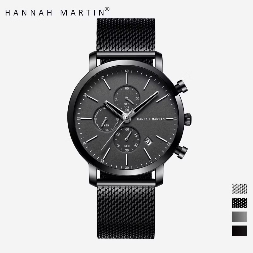 HANNAH MARTIN Jam Tangan Pria 100% Original Tahan air COWOK Kronograf Quartz Analog Laki 109G