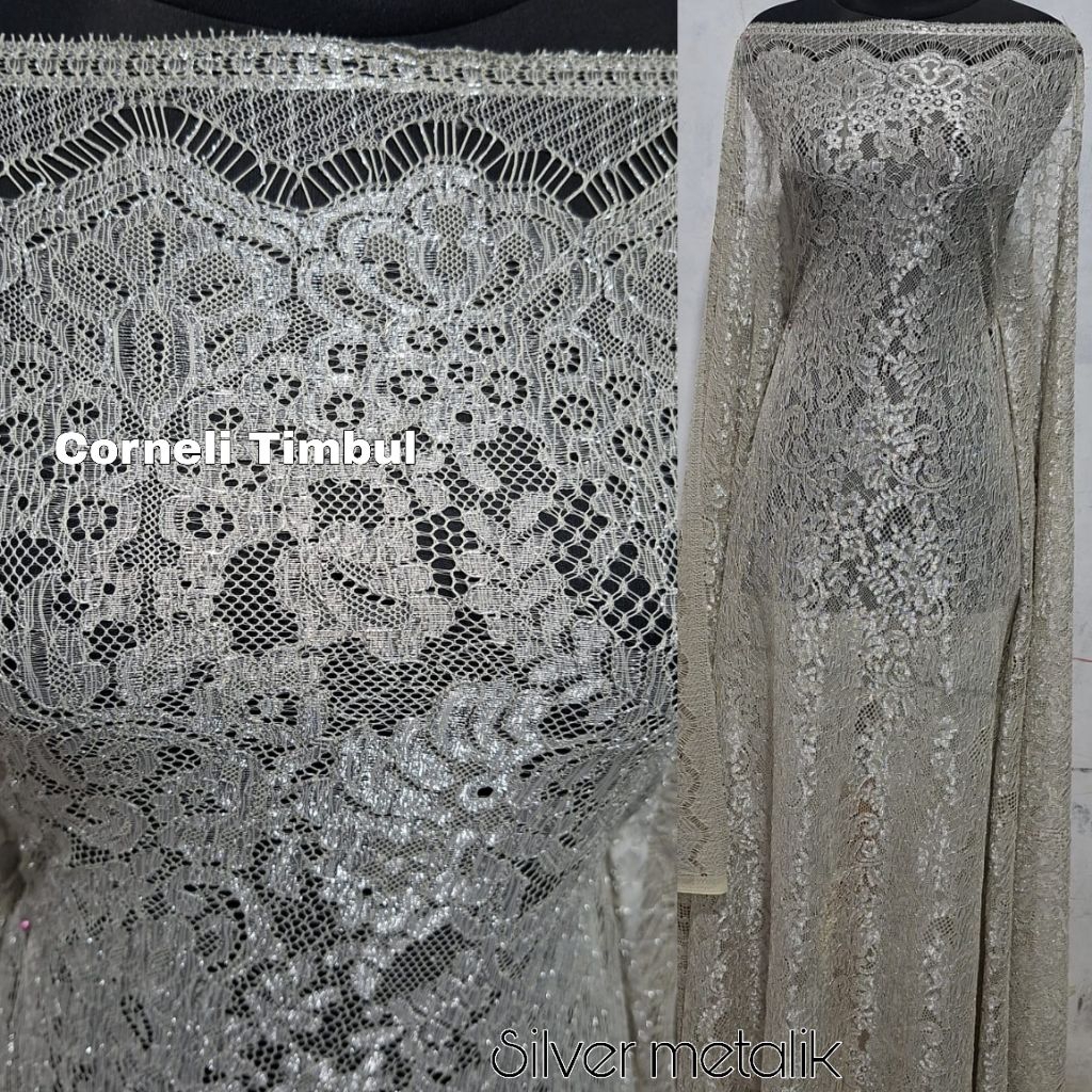 NEW Bakal Kain Kebaya Gaun Brukat Semi Prancis Laminating Cord Benang Metalic Exlusive Bahan Brokat 