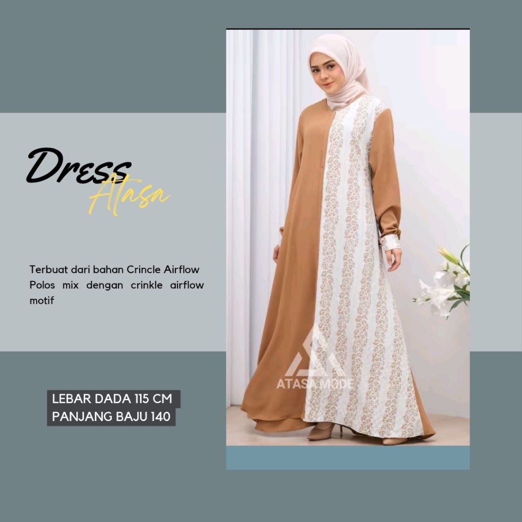 Balqies Dress Motif Mix Polos Crinkle Airflow Premium Muslim Wanita Gamis Pesta Mewah Lebaran Dewasa
