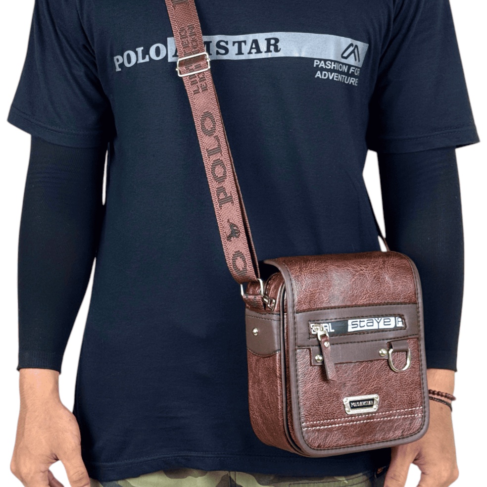 KODE C23P Tas Selempang Kulit PU Leather Original Polo Amstar Tas Pria Tas Polo Tas Kulit